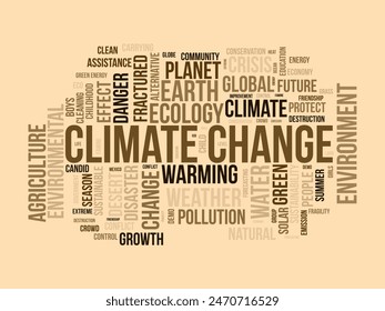 Plantilla de nubes del mundo del cambio climático. Naturaleza concepto Vector tagcloud fondo.