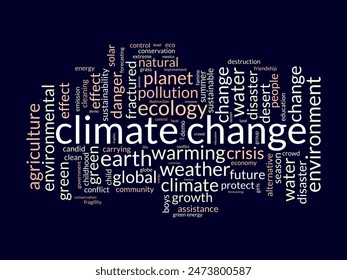 In: Climate Change World Cloud Vorlage. Natur Konzept Vektorgrafik TagCloud Hintergrund.