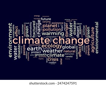 Climate change word cloud template. Nature concept vector tagcloud background.