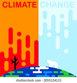climate change,fire and melted ice illustration