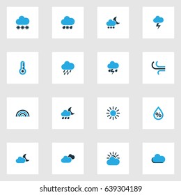 Climate Colorful Icons Set. Collection Of Cloudy Sky, Wind, Moonshine And Other Elements. Also Includes Symbols Such As Gust, Moonshine, Wind.