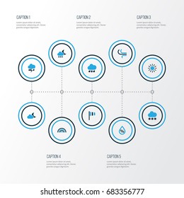 Climate Colorful Icons Set. Collection Of Moonshine, Cold Weather, Thunderstorm And Other Elements. Also Includes Symbols Such As Cold, Summer, Lightning.