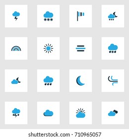 Climate Colorful Icons Set. Collection Of Wind, Overcast, Snowfall And Other Elements. Also Includes Symbols Such As Rainfall, Sun, Summer.