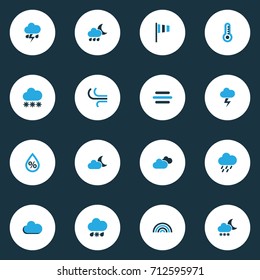 Climate Colorful Icons Set. Collection Of Fog, Breeze, Thunderstorm And Other Elements. Also Includes Symbols Such As Night, Thermometer, Wind.