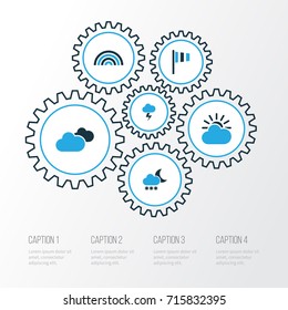 Climate Colorful Icons Set. Collection Of Cloudy Sky, Lightning, Arc And Other Elements. Also Includes Symbols Such As Variegation, Speed, Snow.