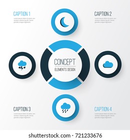 Climate Colorful Icons Set. Collection Of Thunderstorm, Fog, Rainstorm And Other Elements. Also Includes Symbols Such As Moonlight, Cloudy, Thunderstorm.