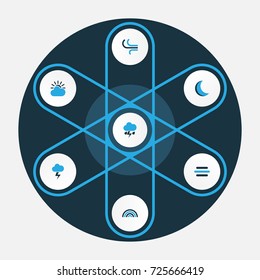 Climate Colorful Icons Set. Collection Of Night, Lightning, Arc And Other Elements. Also Includes Symbols Such As Wind, Arc, Cloudy.