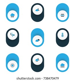 Climate Colorful Icons Set. Collection Of Snowfall, Rainfall, Wind And Other Elements. Also Includes Symbols Such As Storm, Summer, Overcast.