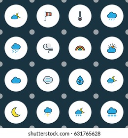 Climate Colorful Outline Icons Set. Collection Of Snowing, Flag, Windy And Other Elements. Also Includes Symbols Such As Wind, Sun, Raindrop.