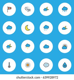 Climate Colorful Outline Icons Set. Collection Of Freeze, Tornado, Tempest And Other Elements. Also Includes Symbols Such As Breeze, Sunlight, Percent.