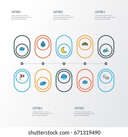 Climate Colorful Outline Icons Set. Collection Of Rainbow, Tornado, Overcast Weather And Other Elements. Also Includes Symbols Such As Cloudburst, Weather, Flag.