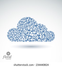 Climate conditions conceptual icon, flower-patterned gloomy cloud. Weather forecast graphic pictogram, best for use in web design.
