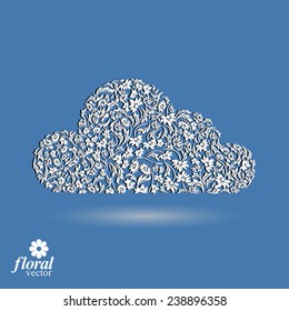 Climate conditions conceptual icon, flower-patterned gloomy cloud. Weather forecast graphic pictogram, best for use in web design.