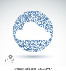 Climate conditions conceptual icon, flower-patterned gloomy cloud. Weather forecast graphic vector pictogram, best for use in web design.