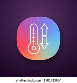 Climate control app icon. Temperature regulation. Thermometer with down and up arrows. UI/UX user interface. Web or mobile application. Vector isolated illustration