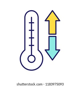 Climate control color icon. Temperature regulation. Thermometer with down and up arrows. Isolated vector illustration
