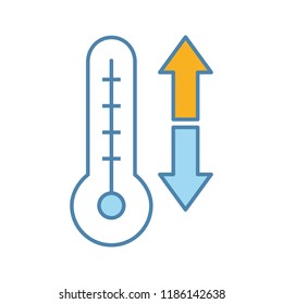 Climate control color icon. Temperature regulation. Thermometer with down and up arrows. Isolated vector illustration