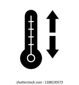 Climate control glyph icon. Silhouette symbol. Temperature regulation. Thermometer with down and up arrows. Negative space. Vector isolated illustration