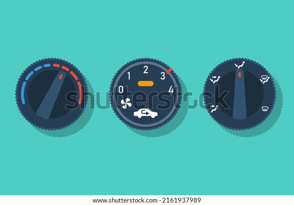 Climate\
control handle vector set. Air conditioning in car. Vehicle climate\
control system. Temperature switches. Cooling, heating car\
interior. Vector illustration flat\
design.