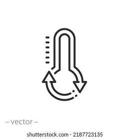 climate control icon, cooling or heating temperature, hot or cold change air, thin line symbol on white background - editable stroke vector illustration