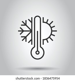 Climate control icon in flat style. Snowflake with sun vector illustration on white isolated background. Weather thermometer business concept.