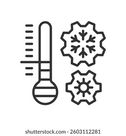 Climate control, icon in line design. Climate control, temperature regulation, HVAC, smart thermostat, on white background vector. Climate control, icon in line design, editable stroke icon