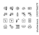 Climate control icon set. Heating, ventilating and air conditioning symbols. Outline set of climate control systems vector icons for web design isolated on white background. Editable stroke.