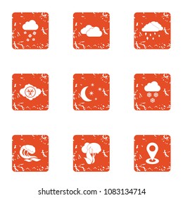 Climate control icons set. Grunge set of 9 climate control vector icons for web isolated on white background