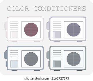 Climate control system. Air conditioner. Split system. External block. Vector set.