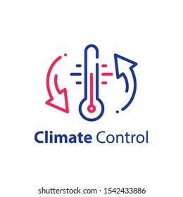 Climate control system, change temperature, air conditioning, cooling or heating, refrigerator storage, vector line icon