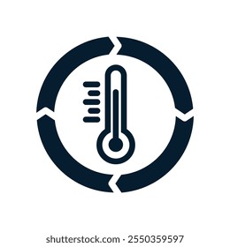 Climate control system concept, temperature change, air conditioning, cooling or heating. Vector icon isolated on white background.