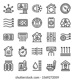 Climate control systems icons set. Outline set of climate control systems vector icons for web design isolated on white background