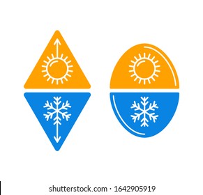 Climate control or Weather change   icon with temperature rising and lowering indicator marked as sun and snowflake signs - isolated vector set