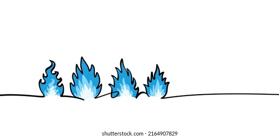 Climate crisis. cyaan, blue gas fire or flame pictogram. Fire drawning line pattern. Cartoon vector flames icon or symbol. Burn, ablaze logo.  Gas tap closed