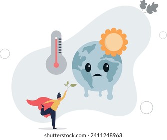 Climate crisis and global warming as planet challenge.Environmental danger with CO2 greenhouse gases pollution and raising temperature.flat vector illustration.