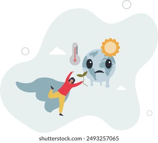 Climate crisis and global warming as planet challenge.Environmental danger with CO2 greenhouse gases pollution and raising temperature.flat design.illustration with people.