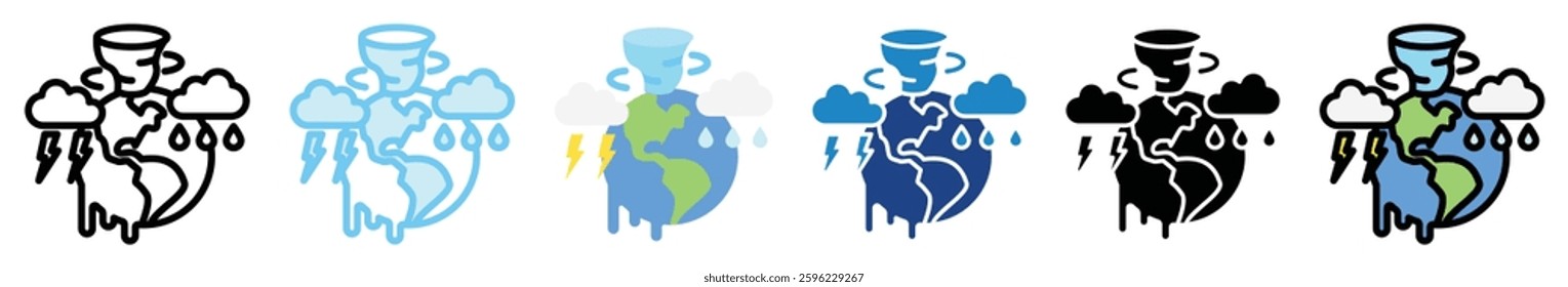 Climate Crisis multi style, mini illustration icon set. outline, flat, glyph, line color, UI, UX, app and web, digital or print. related to ecology and environment.