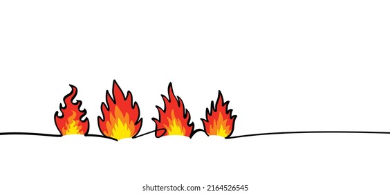 Climate crisis.  Red, orange, yellow fire or flame pictogram. Fire drawning line pattern.Cartoon vector flames icon or symbol. Burn, ablaze logo. 