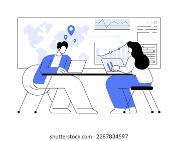 Climate data share and use abstract concept vector illustration. Climate information, global database, historical weather forecast, climate change data center, statistics abstract metaphor.