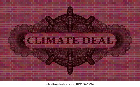 climate deal text inside Linear brick wall emblem. Tiles chic background. Vector illustration. 