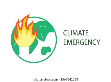 Climate Emergency Declaration petition. Icon planet earth, fires, global warming. Ecological problems, environmental pollution of water, air. Vector flat illustration on a white background.