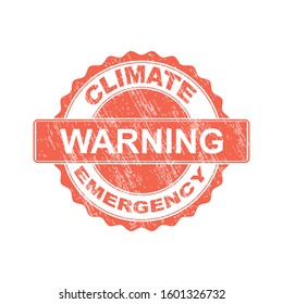 Climate emergency stamp. Sign uses red color, and dirt texture. Vector illustration.