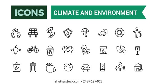 Climate and Environment icons set. Outline icons pack. Editable vector line icon set and illustration for web and UI application.