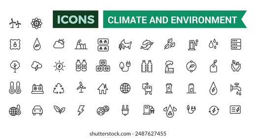 Climate and Environment icons set. Outline icons pack. Editable vector line icon set and illustration for web and UI application.