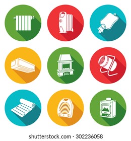 Climate, equipment Icons Set. Vector Illustration. Isolated Flat Icons collection on a color background for design
