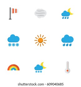 Climate Flat Icons Set. Collection Of Temperature, Banner, Snow And Other Elements. Also Includes Symbols Such As Frost, Winter, Hot.