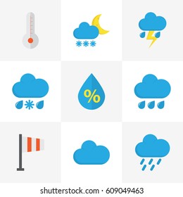 Climate Flat Icons Set. Collection Of Frosty, Temperature, Banner And Other Elements. Also Includes Symbols Such As Banner, Cloud, Hot.