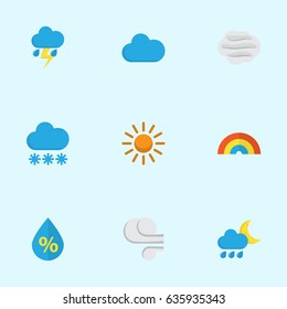 Climate Flat Icons Set. Collection Of Cloud, Snow, Lightning And Other Elements. Also Includes Symbols Such As Lightning, Rain, Sunny.