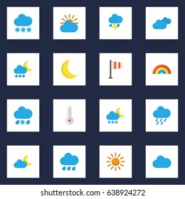 Climate Flat Icons Set. Collection Of Drizzles, Banner, Bow And Other Elements. Also Includes Symbols Such As Demilune, Snow, Rain.
