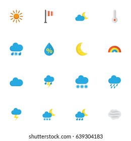 Climate Flat Icons Set. Collection Of Cloud, Crescent, Snow And Other Elements. Also Includes Symbols Such As Moon, Variegation, Sun.